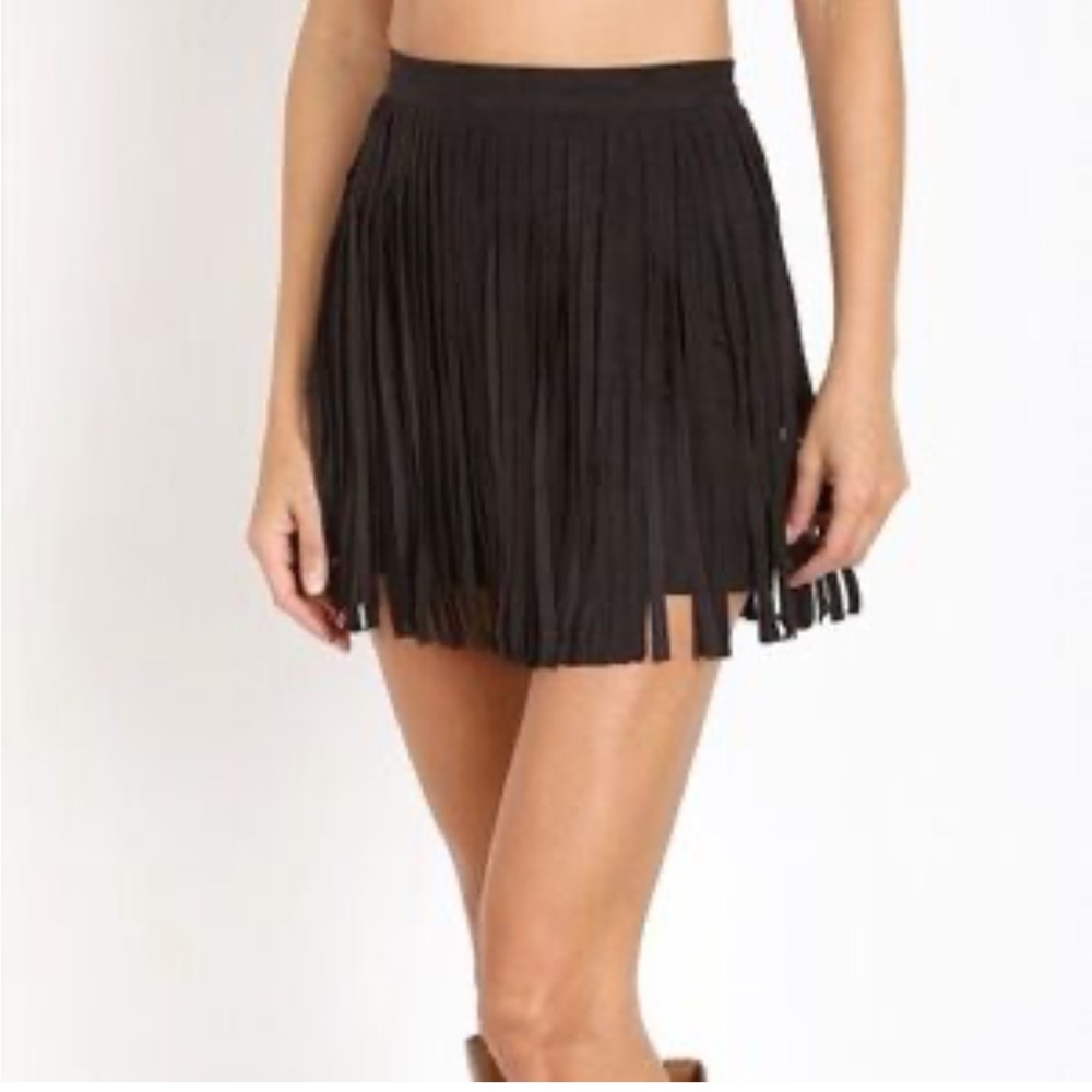 BB Dakota Ebony Fringe Mini Skirt